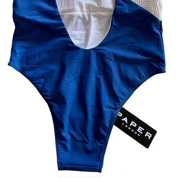 Paper London Cori One Piece Swimsuit Large NWT White Blue Size M - Picture 8 of 9